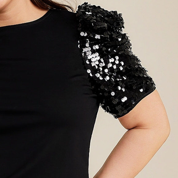 Maurices, NWOT, Plus Size, Edgely, Sequin, Puff Sleeve, Black Blouse, Size 2X - Picture 6 of 9